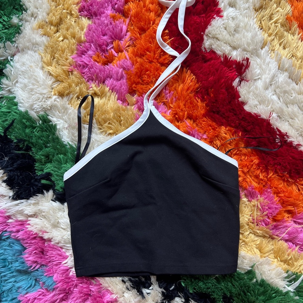 SUPERDOWN black & white halter top